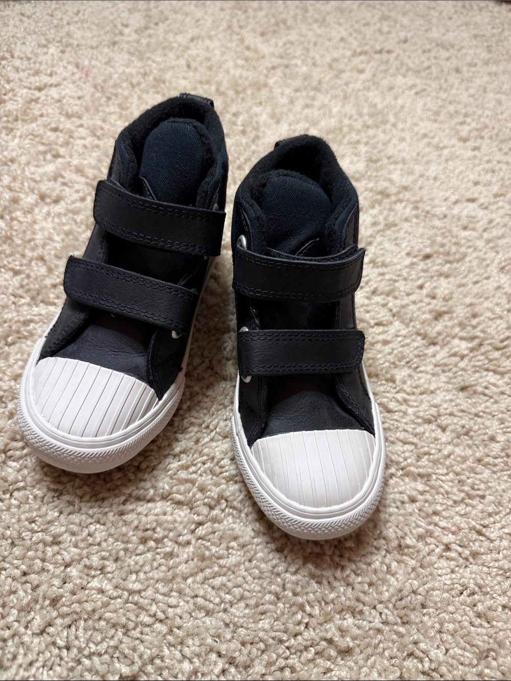 Kids Black High-Top Sneakers with White Toe Caps